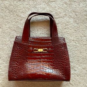 Liz Claiborne Brown Crocodile Print Leather Bag